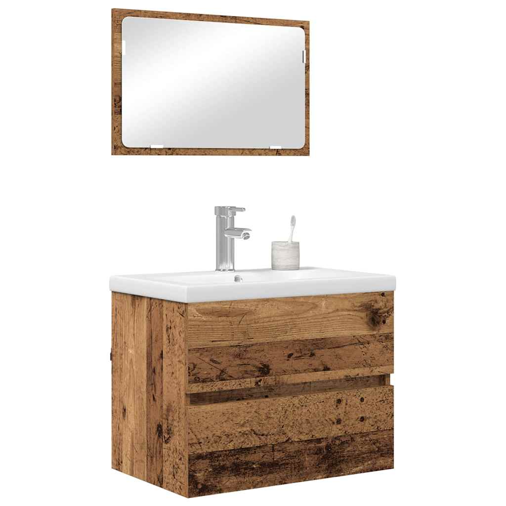 vidaXL Badezimmermöbel-Set mit Schubladen 3 pcs Altholz Holzwerkstoff