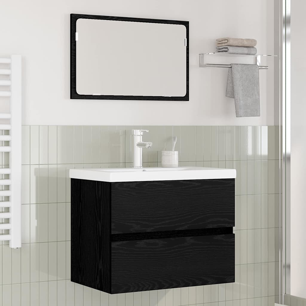 vidaXL Badezimmermöbel-Set 3 pcs Schwarz Eichen-Optik Holzwerkstoff