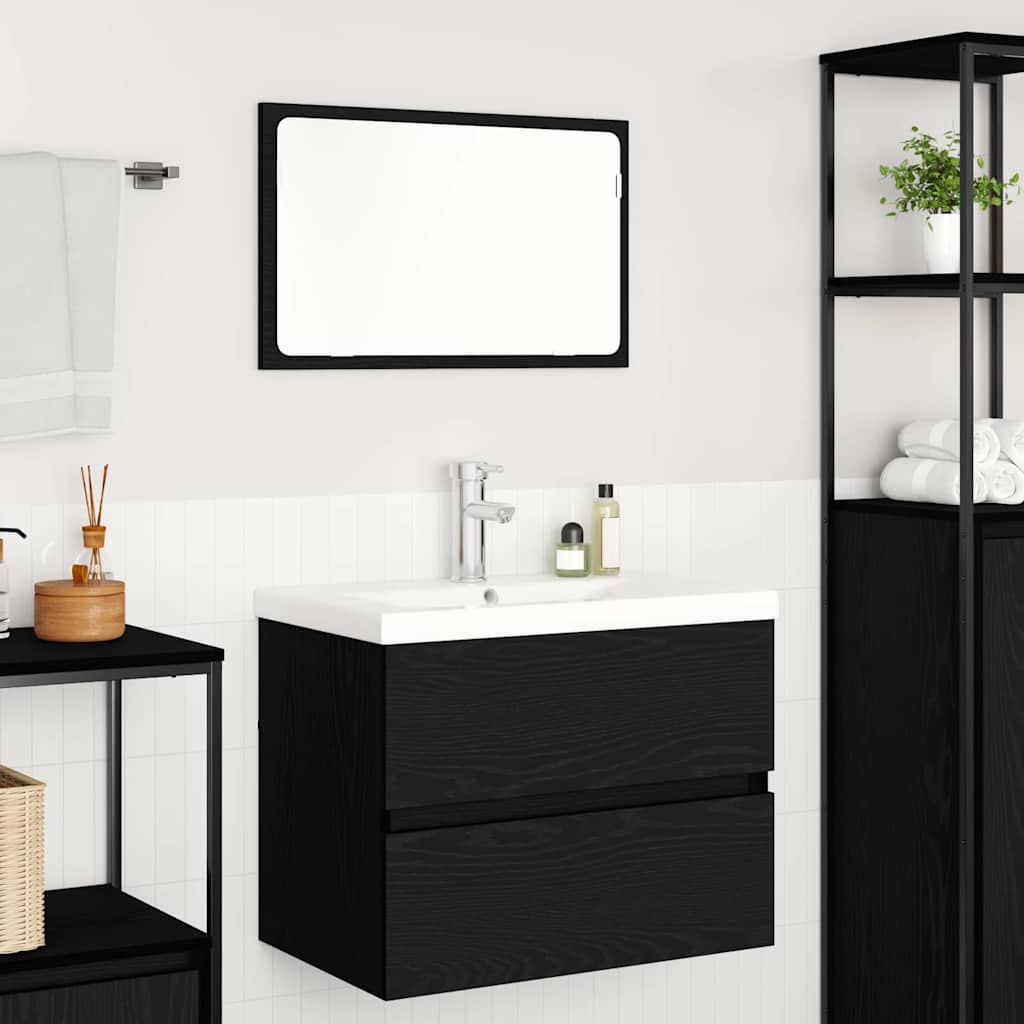 vidaXL Badezimmermöbel-Set 3 pcs Schwarz Eichen-Optik Holzwerkstoff