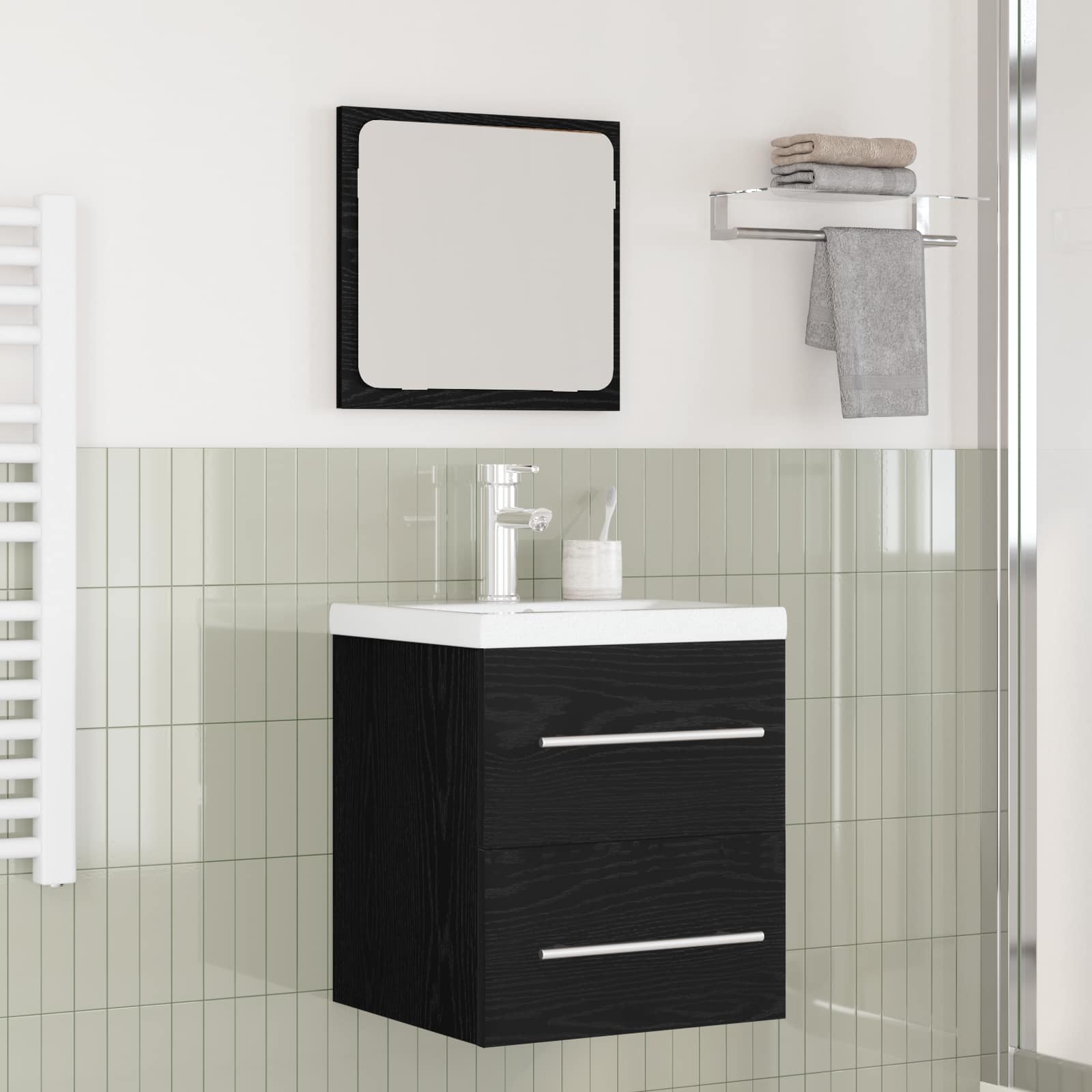 vidaXL Badezimmermöbel-Set 2 pcs Schwarz Eichen-Optik Holzwerkstoff