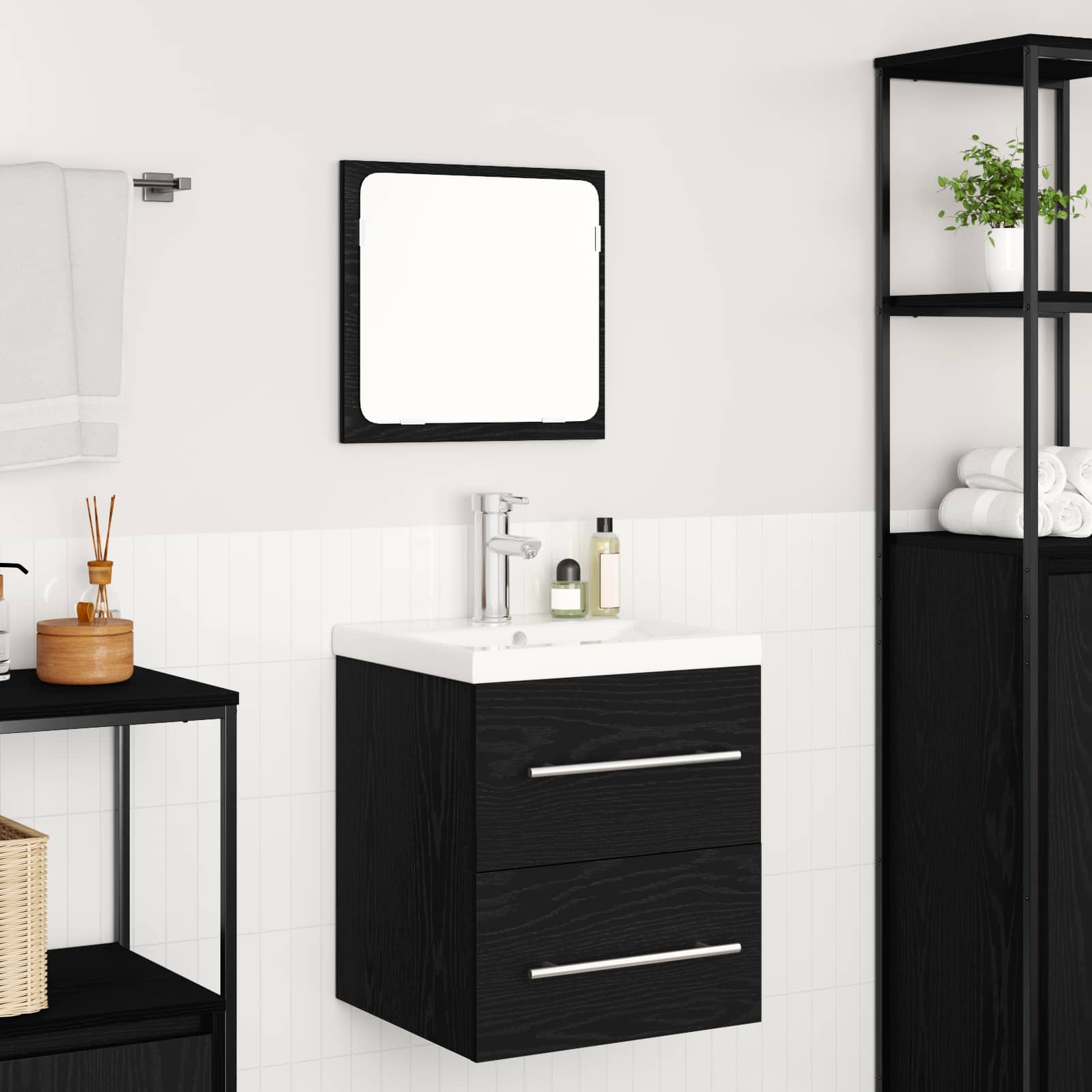 vidaXL Badezimmermöbel-Set 2 pcs Schwarz Eichen-Optik Holzwerkstoff