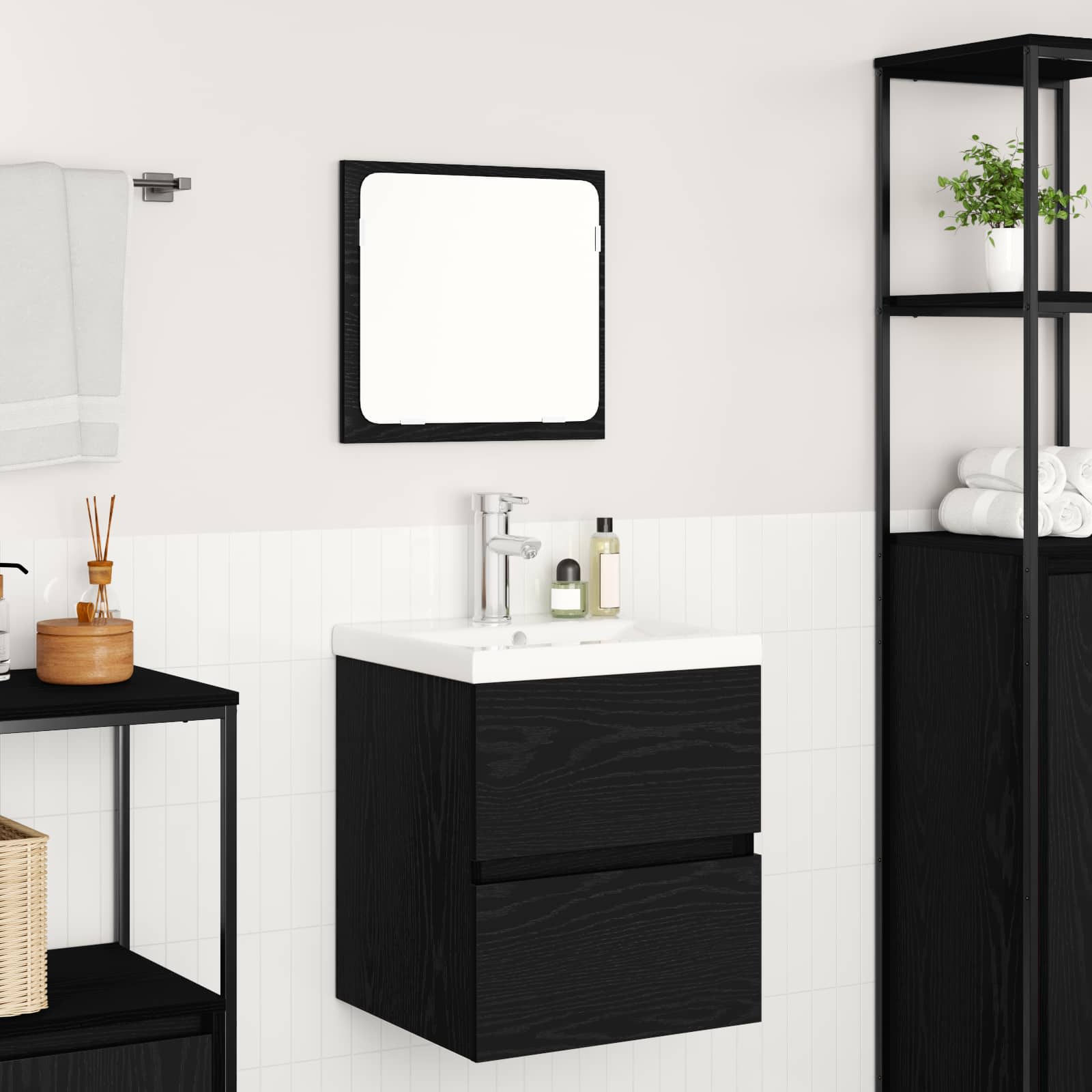 vidaXL Badezimmermöbel-Set 2 pcs Schwarze Eiche und Weiß Holzwerkstoff