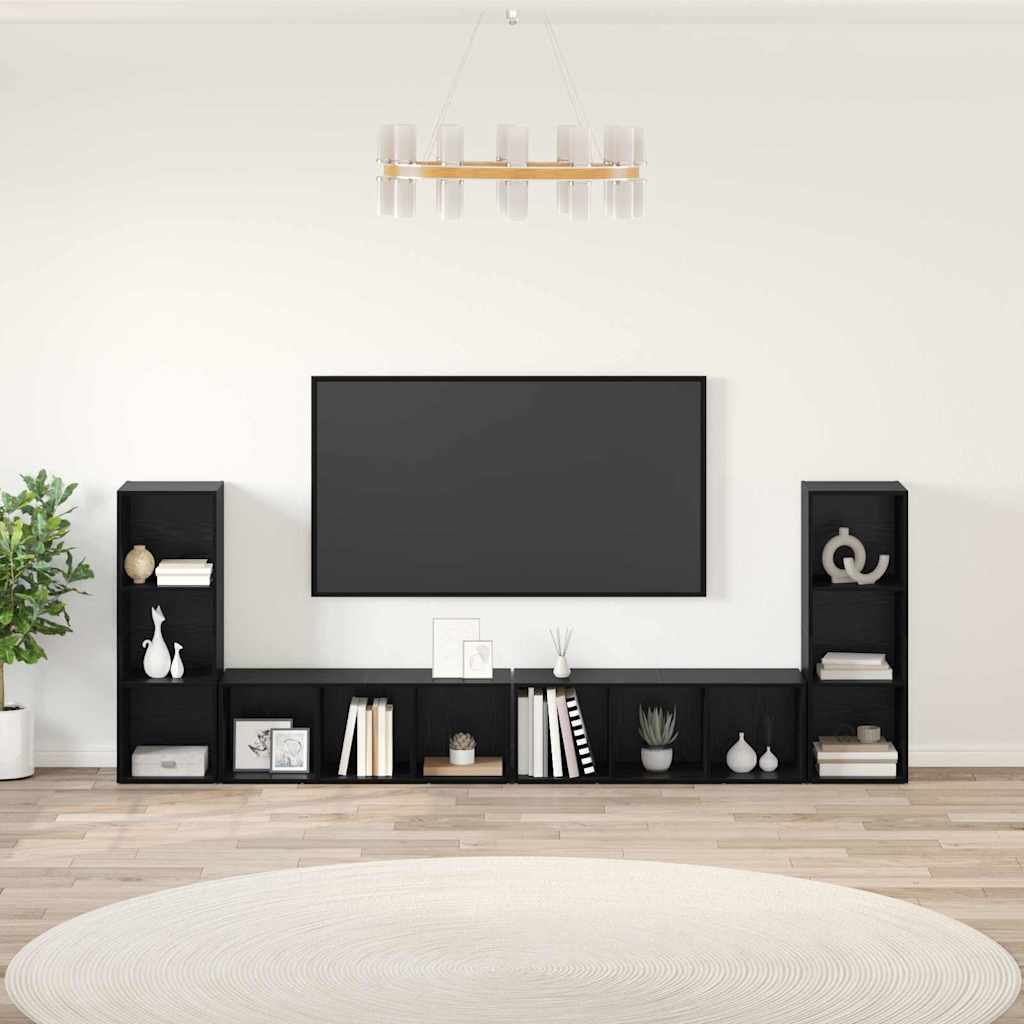 vidaXL TV-Schrankset 4 pcs Schwarz Eichen-Optik 37 x 35 x 107 cm