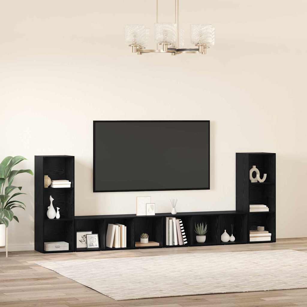 vidaXL TV-Schrankset 4 pcs Schwarz Eichen-Optik 37 x 35 x 107 cm