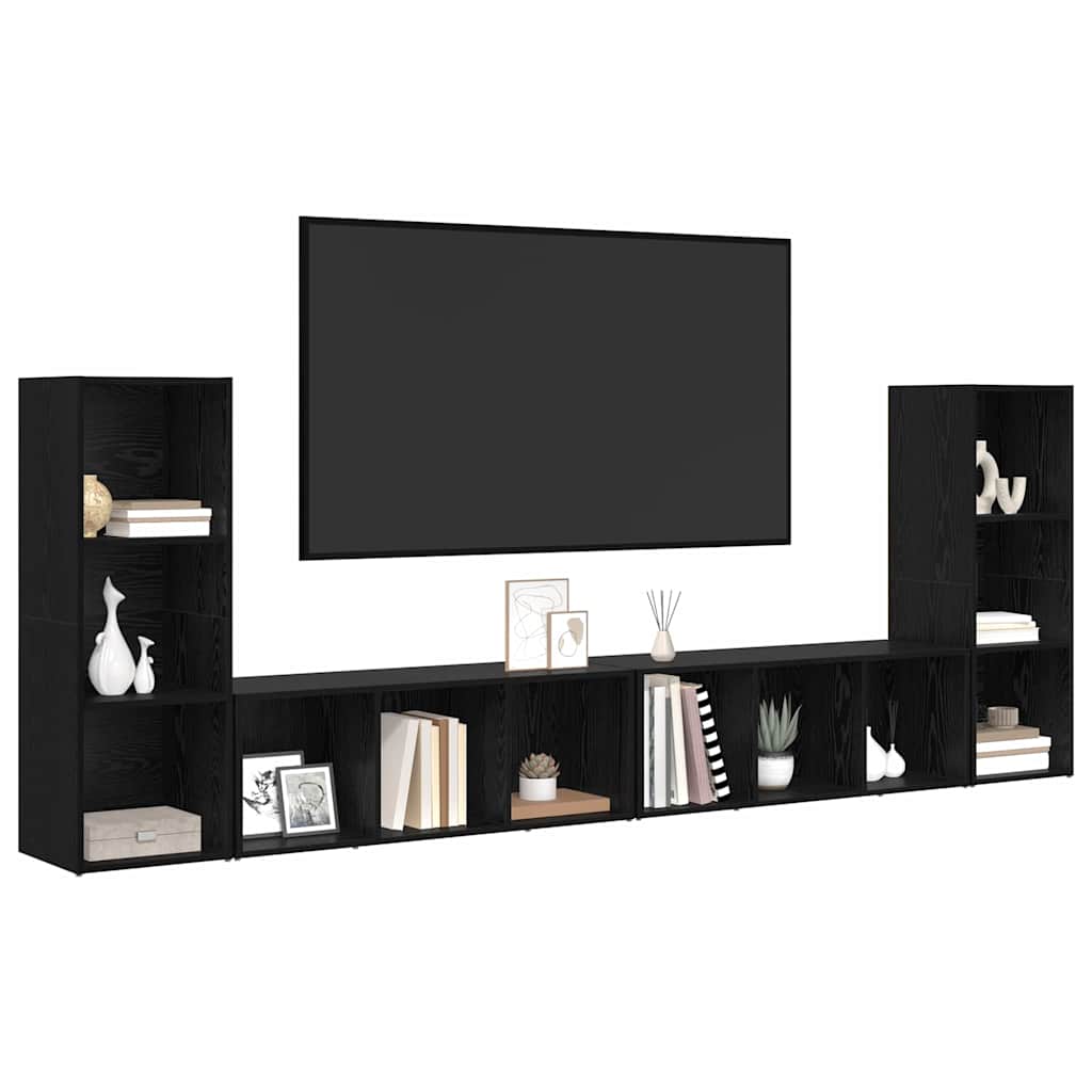 vidaXL TV-Schrankset 4 pcs Schwarz Eichen-Optik 37 x 35 x 107 cm