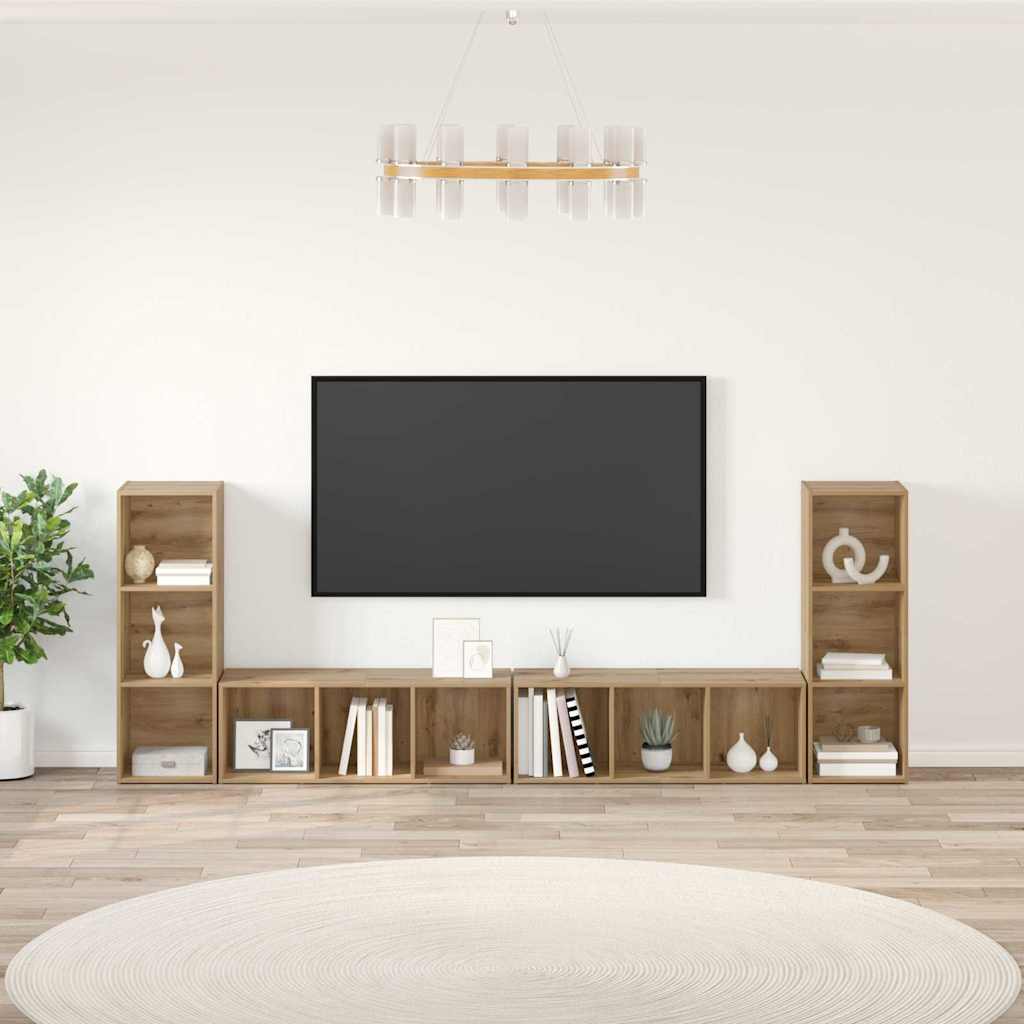 vidaXL TV-Schrankset Wandmontiert 4 pcs Artisan-Eiche 37 x 35 x 107 cm