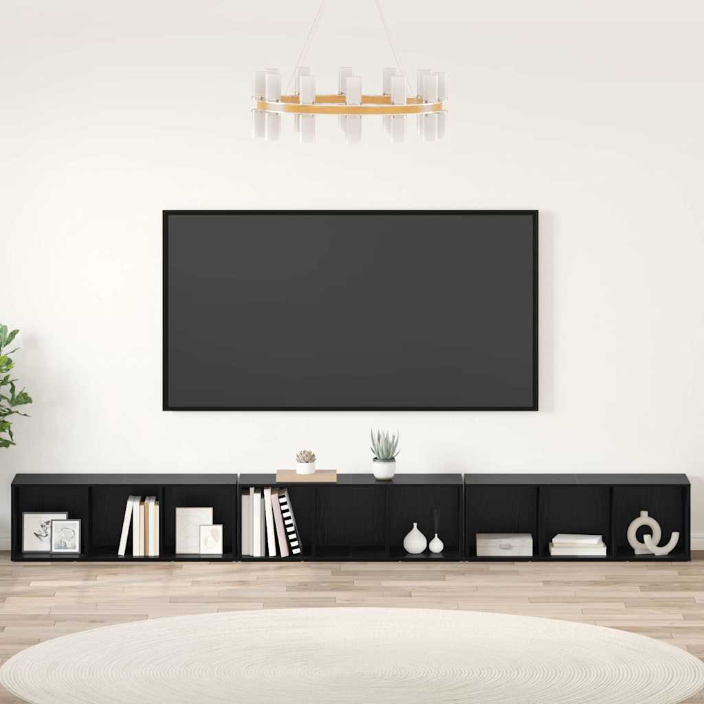vidaXL TV-Schrankset 3 pcs Schwarz Eichen-Optik 37 x 35 x 107 cm