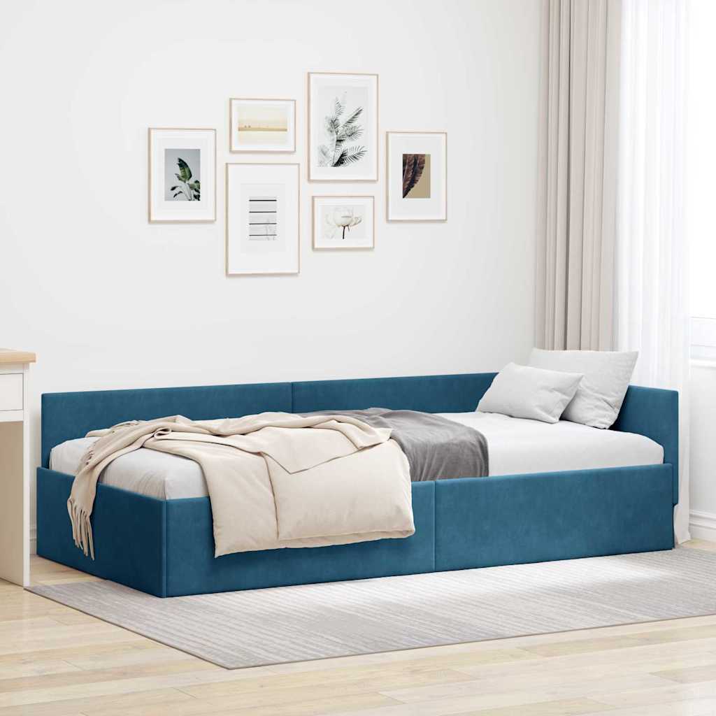 vidaXL Eckbettgestell mit Kopfteil Blau 80 cm x 200 cm Samt