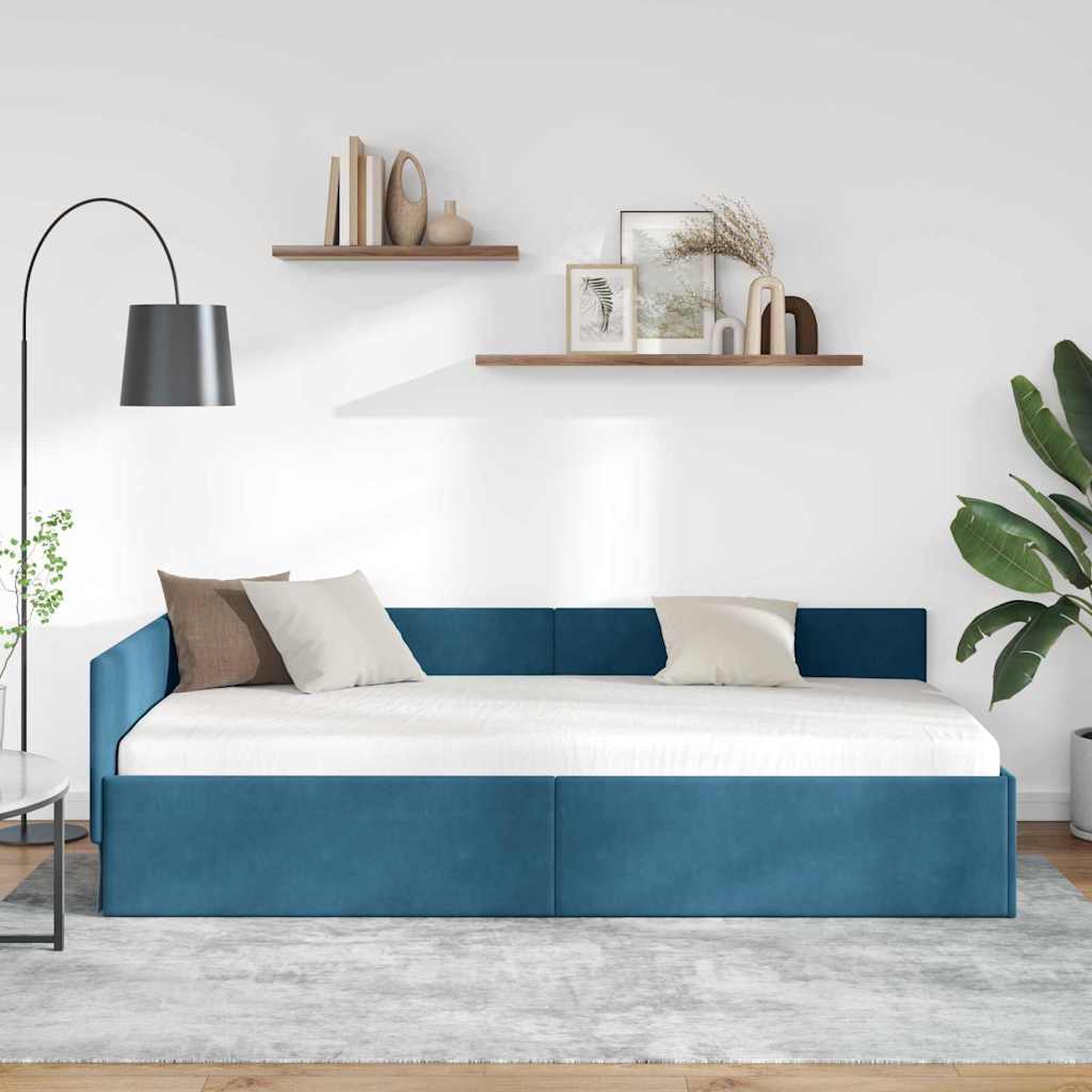 vidaXL Eckbettgestell mit Kopfteil Blau 80 cm x 200 cm Samt