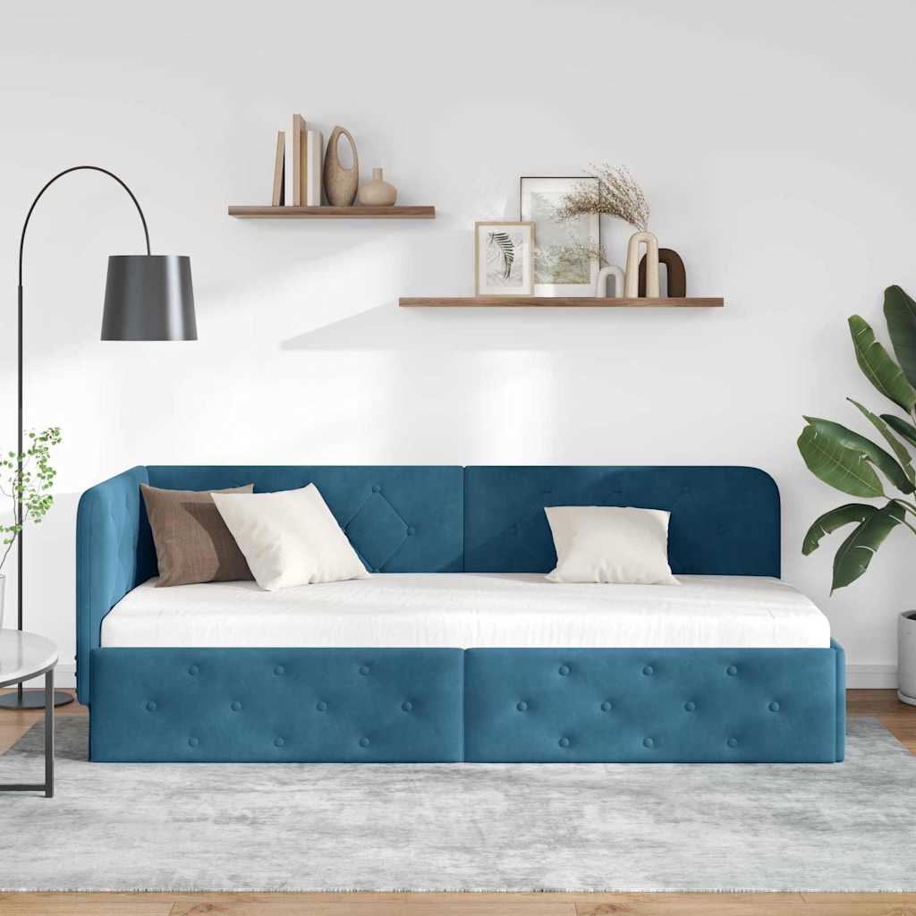 vidaXL Eckbettgestell Blau 80 x 200 cm Samt