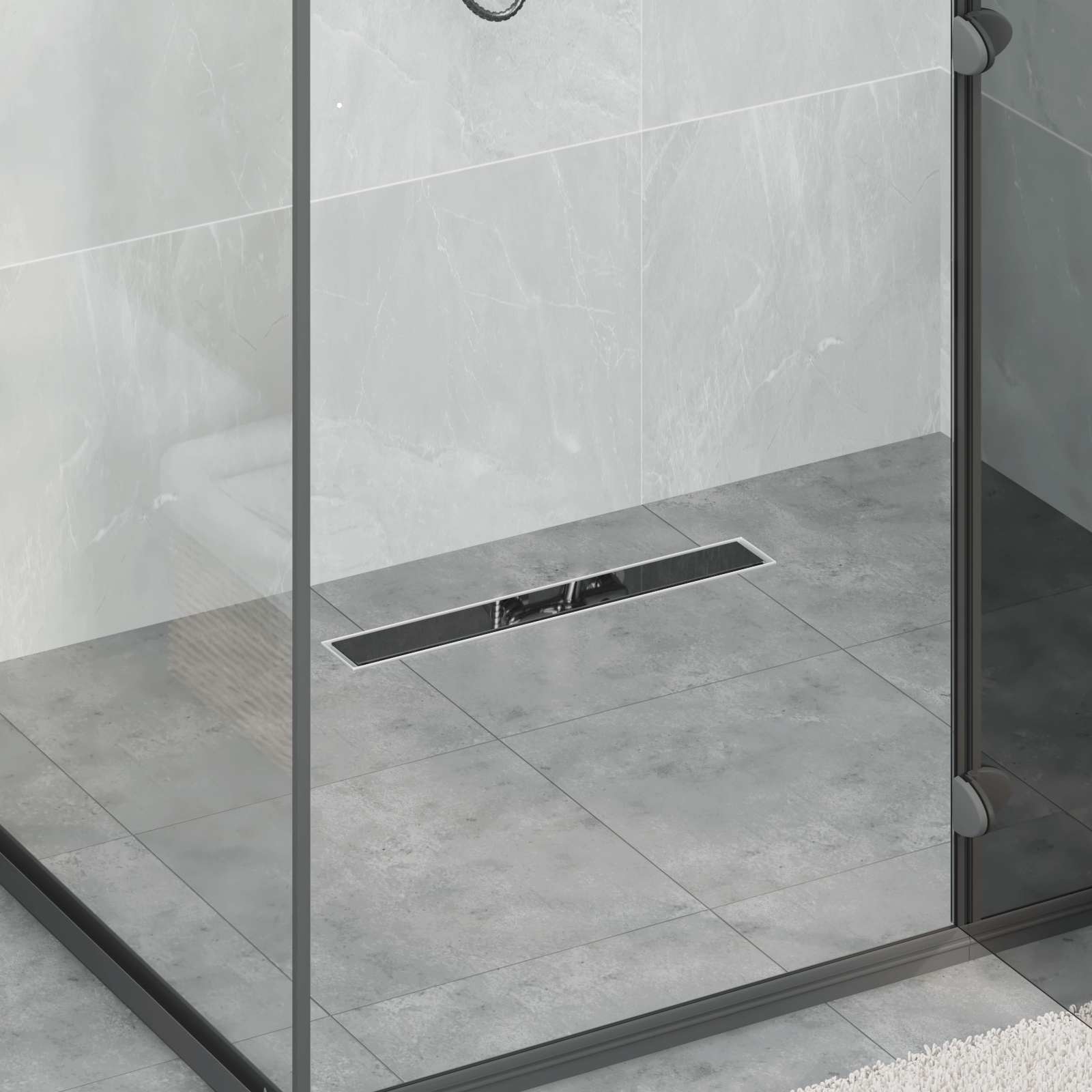 vidaXL Duschabfluss mit Glashülle und 360° Siphon Schwarz 50 cm