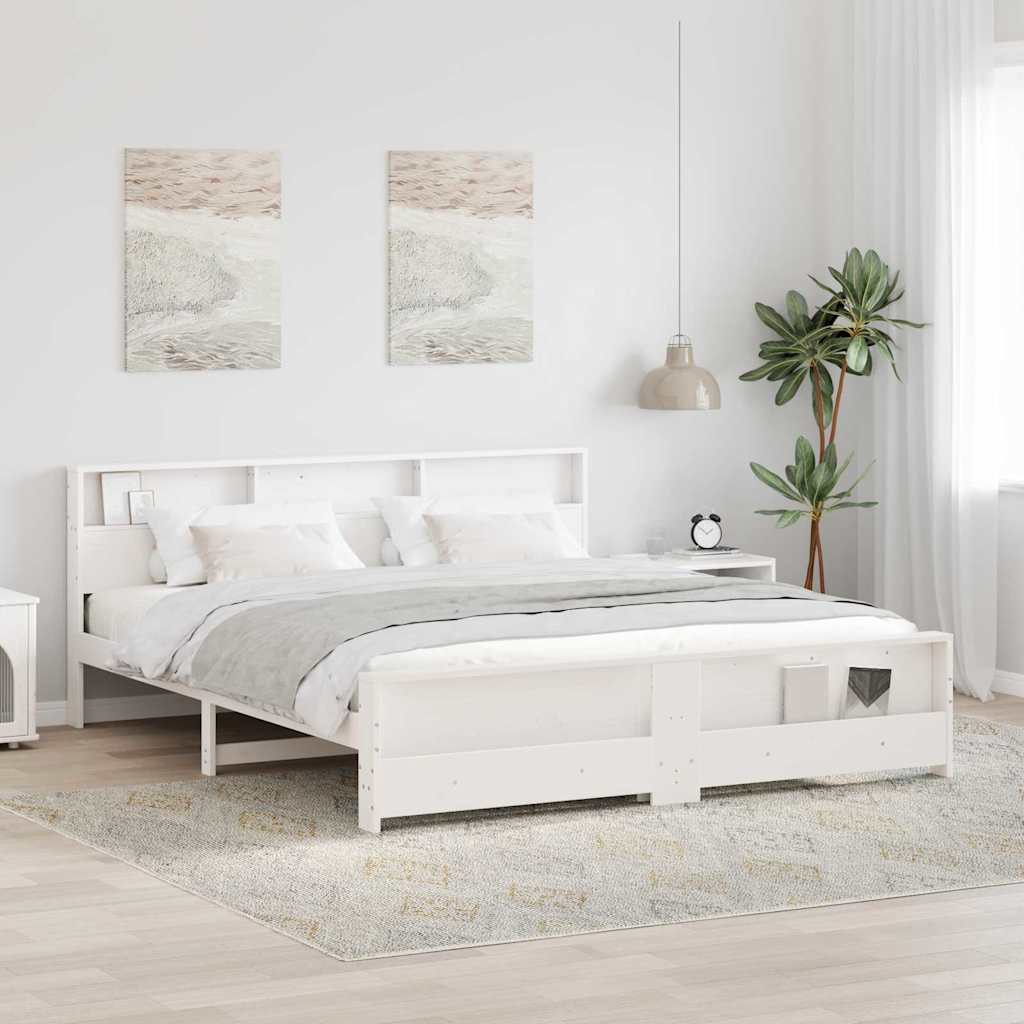 vidaXL Bettrahmen mit Regal Weiß 180 x 200 cm Massives Kiefernholz