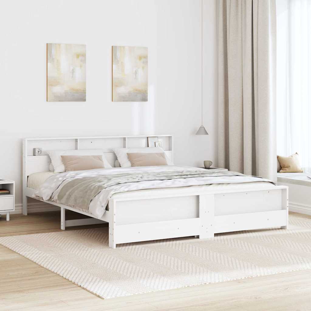vidaXL Bettrahmen mit Regal Weiß 180 x 200 cm Massives Kiefernholz