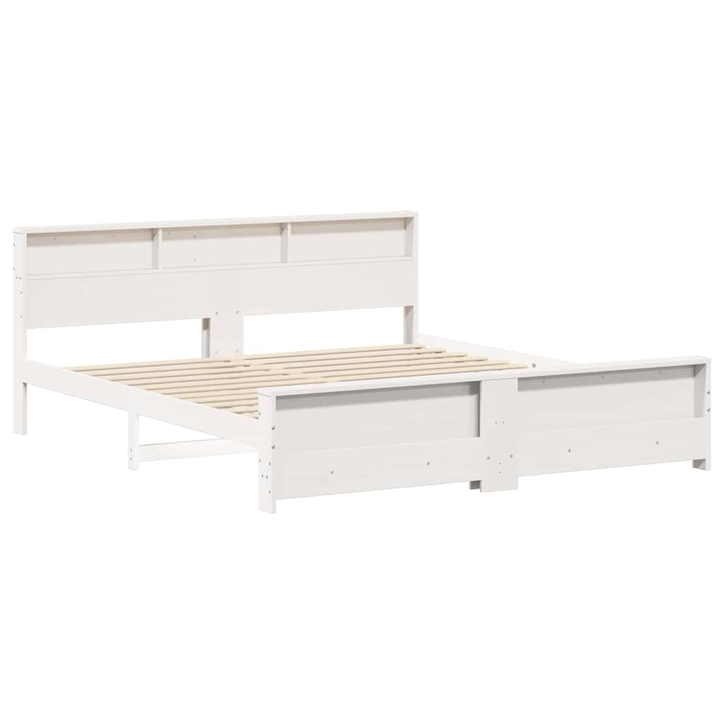 vidaXL Bettrahmen mit Regal Weiß 180 x 200 cm Massives Kiefernholz