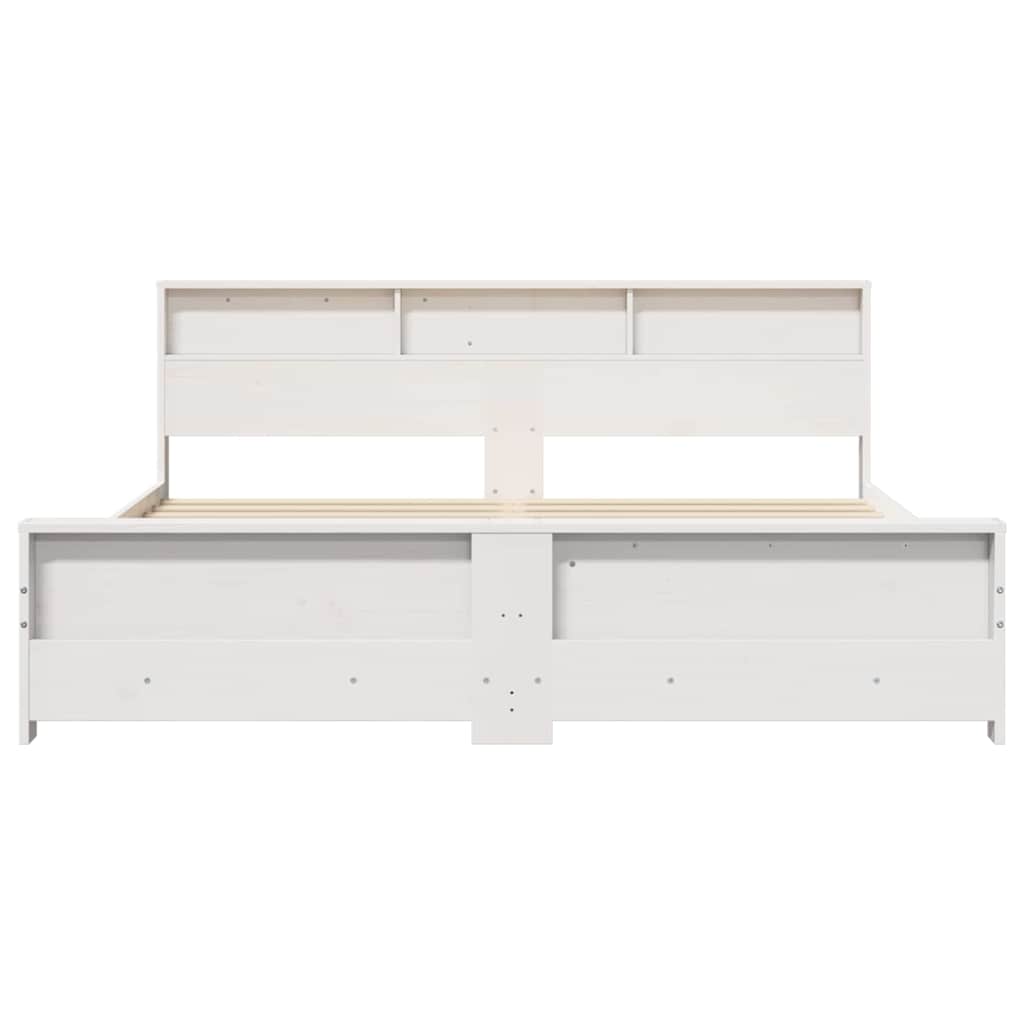 vidaXL Bettrahmen mit Regal Weiß 180 x 200 cm Massives Kiefernholz