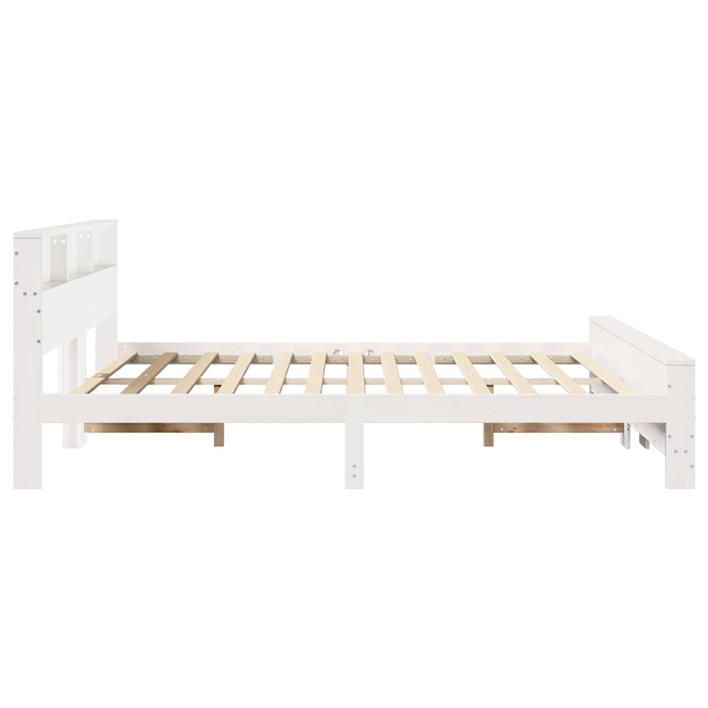 vidaXL Bettrahmen mit Regal Weiß 180 x 200 cm Massives Kiefernholz