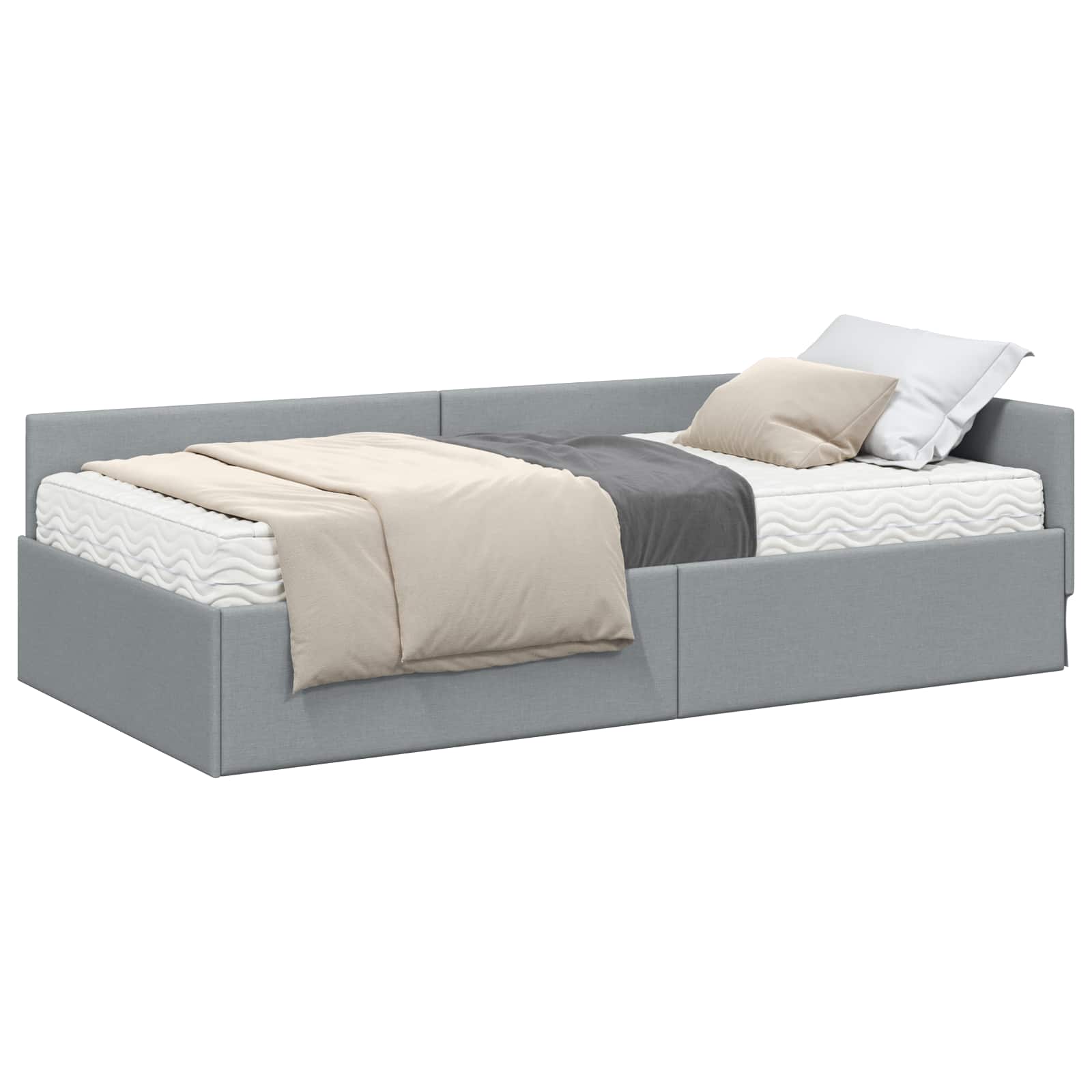 vidaXL Eckbettgestell mit Matratze Sonstiges 2 pcs Hellgrau Stoff