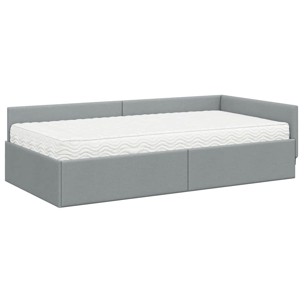 vidaXL Eckbettgestell mit Matratze Sonstiges 2 pcs Hellgrau Stoff