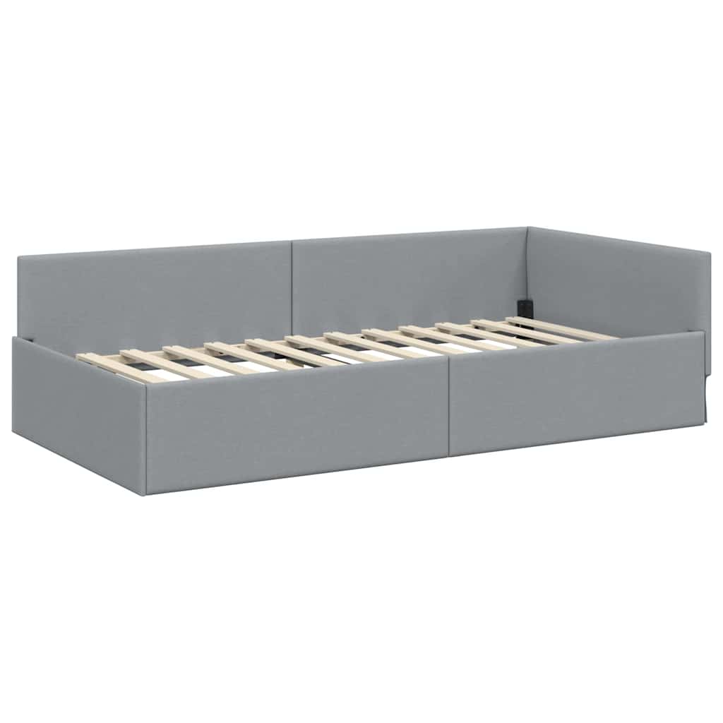 vidaXL Eckbettgestell mit Matratze Sonstiges 2 pcs Hellgrau Stoff