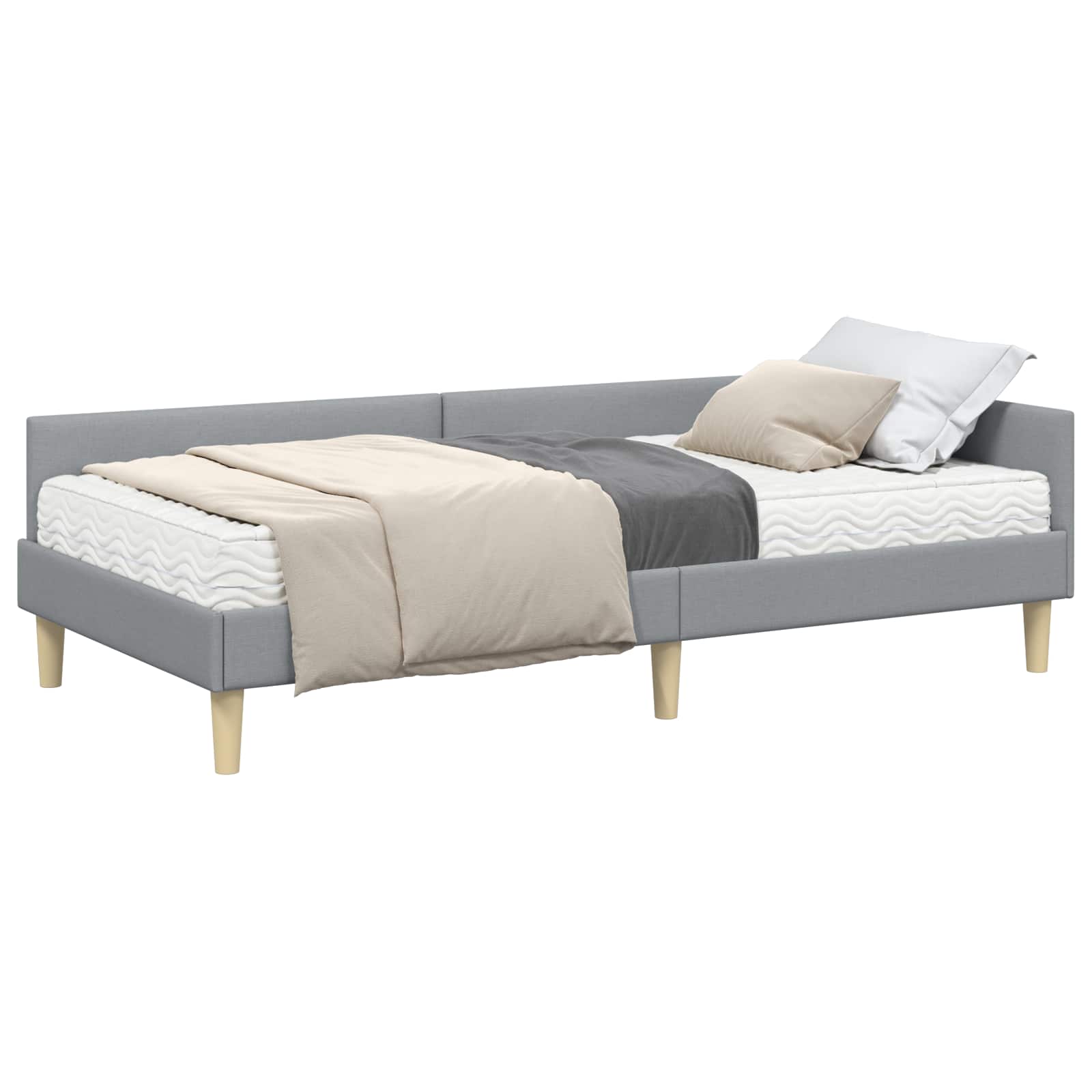 vidaXL Eckbettgestell mit Matratze mit Matratze 2 pcs Hellgrau Stoff