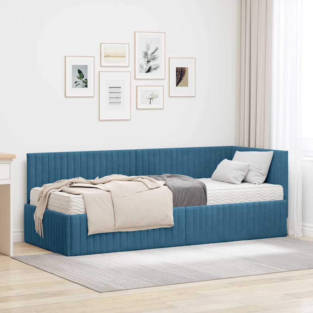 vidaXL Eckbettgestell mit Matratze mit Kopfteil 2 pcs Blau Samt