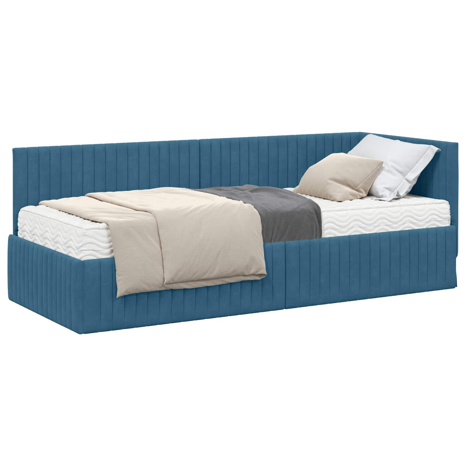 vidaXL Eckbettgestell mit Matratze mit Kopfteil 2 pcs Blau Samt