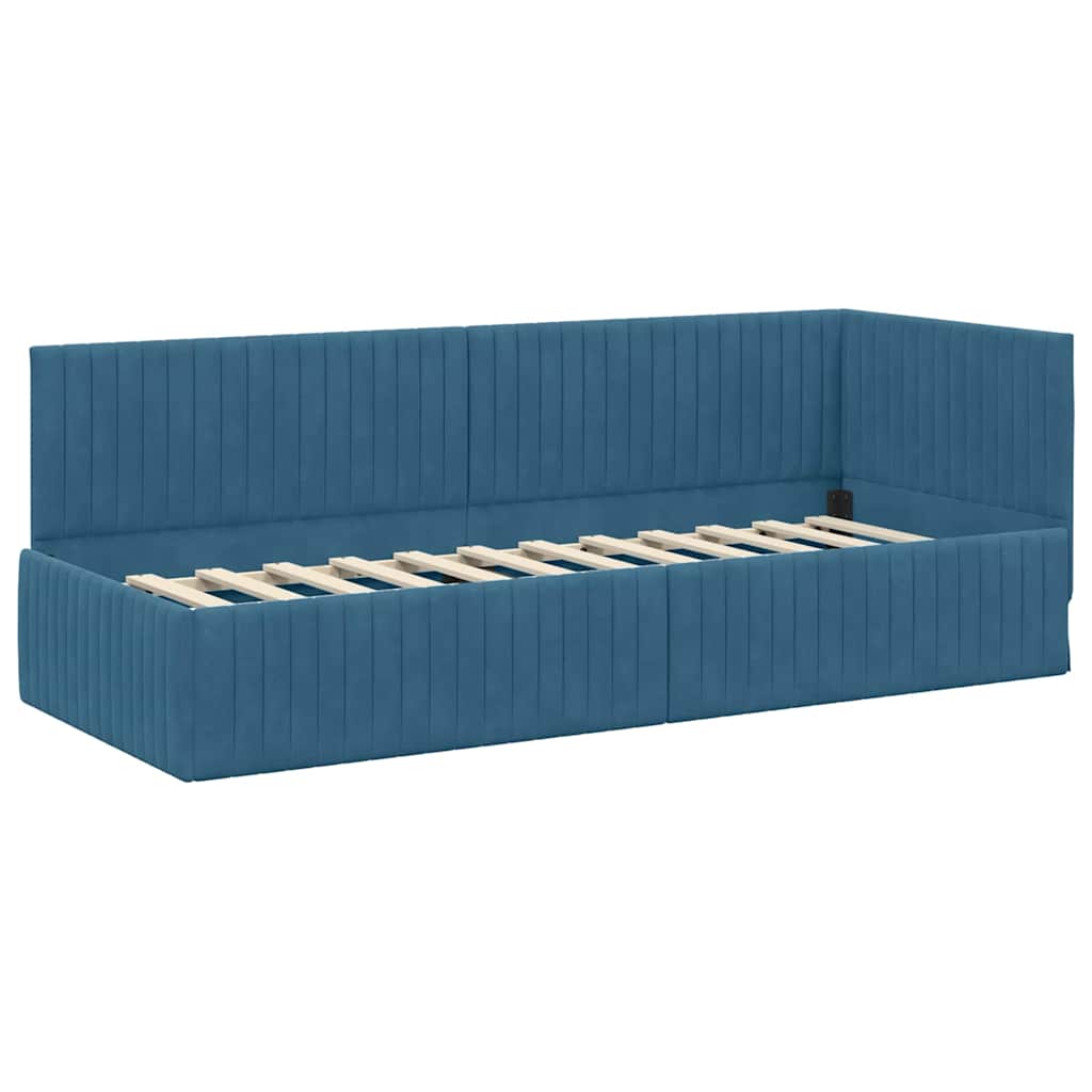 vidaXL Eckbettgestell mit Matratze mit Kopfteil 2 pcs Blau Samt