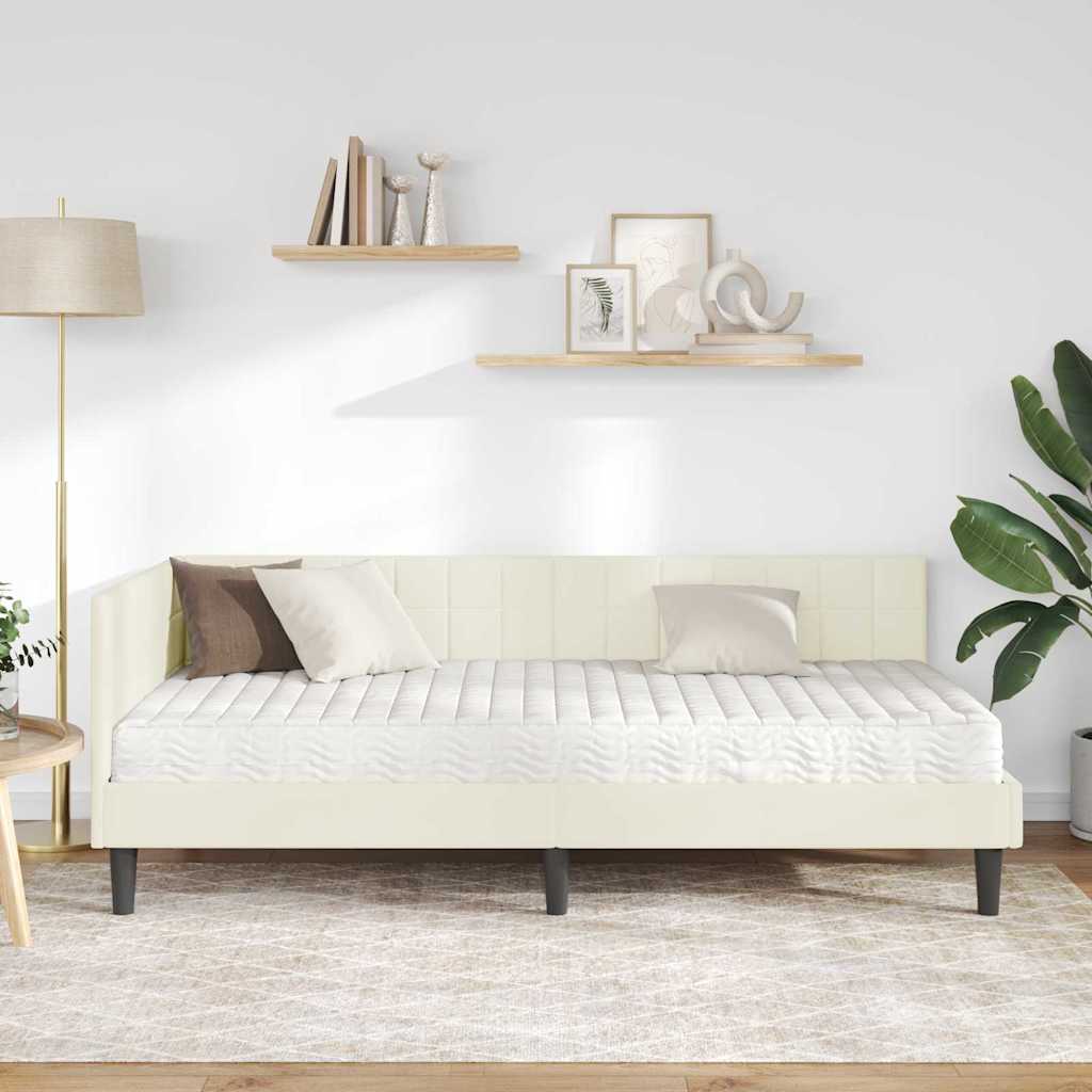 vidaXL Eckbettgestell mit Matratze mit Kopfteil Creme 90 x 190 cm Samt