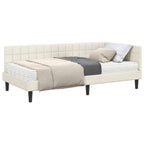 vidaXL Eckbettgestell mit Matratze mit Kopfteil Creme 90 x 190 cm Samt