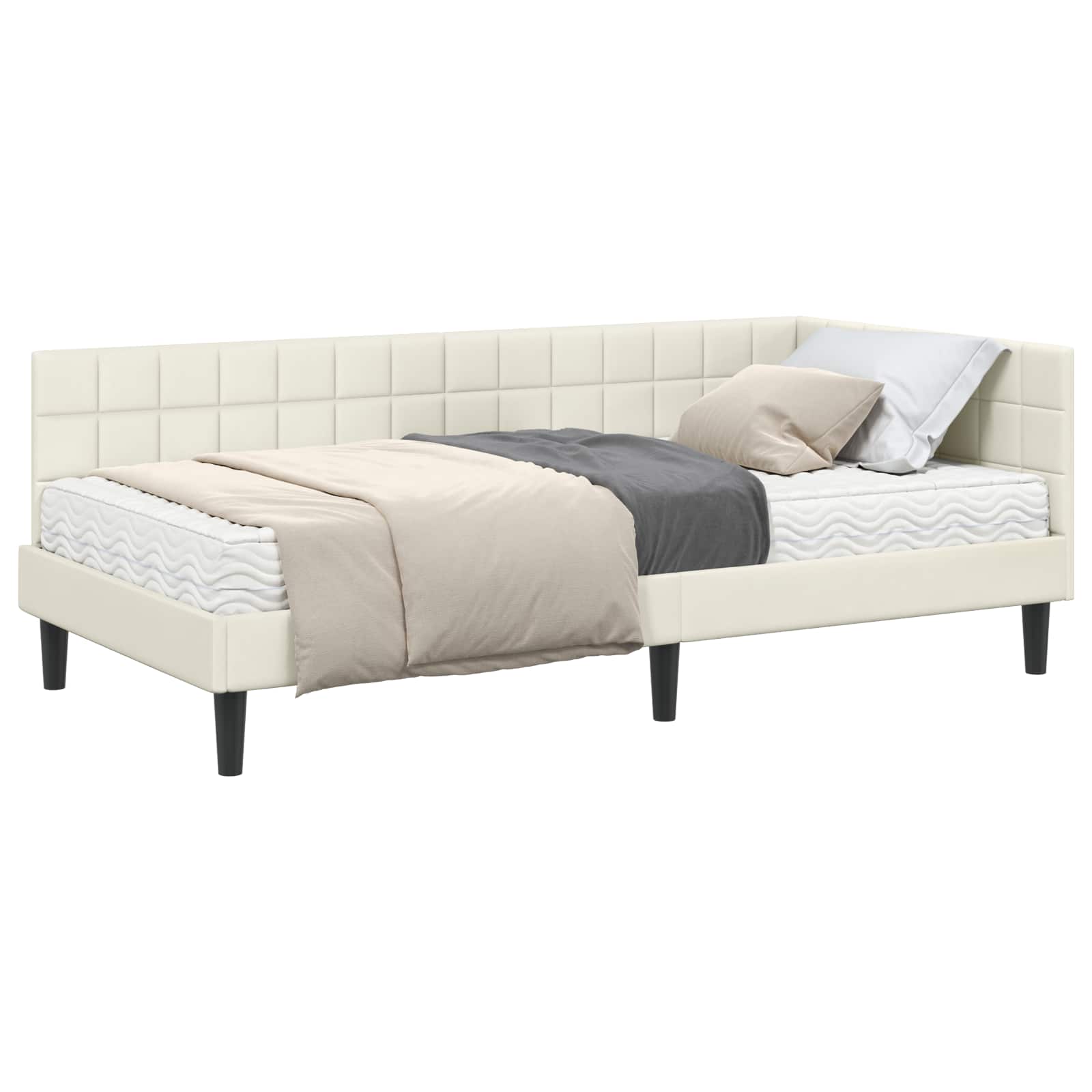 vidaXL Eckbettgestell mit Matratze mit Kopfteil Creme 90 x 190 cm Samt