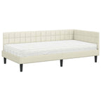 vidaXL Eckbettgestell mit Matratze mit Kopfteil Creme 90 x 190 cm Samt