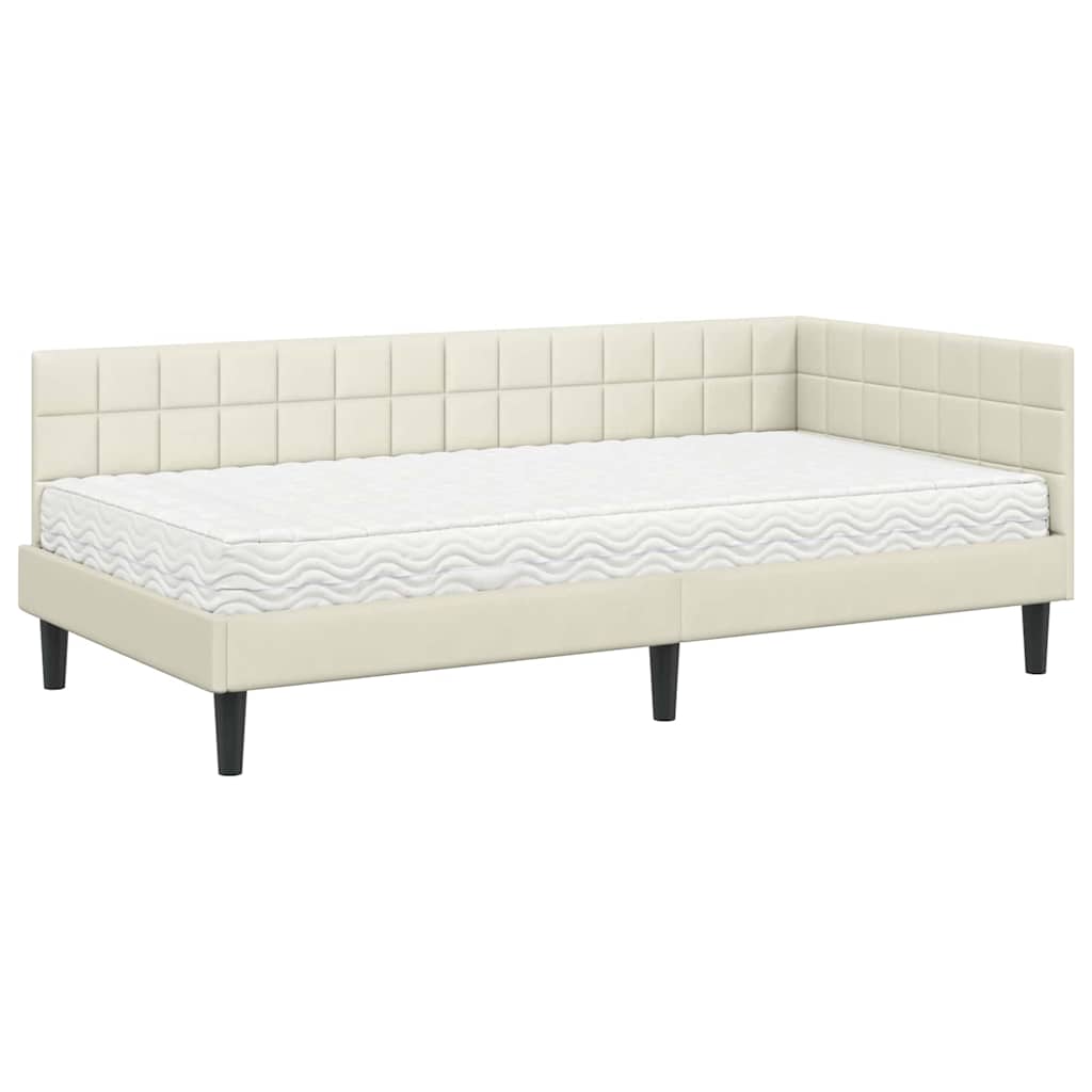 vidaXL Eckbettgestell mit Matratze mit Kopfteil Creme 90 x 190 cm Samt