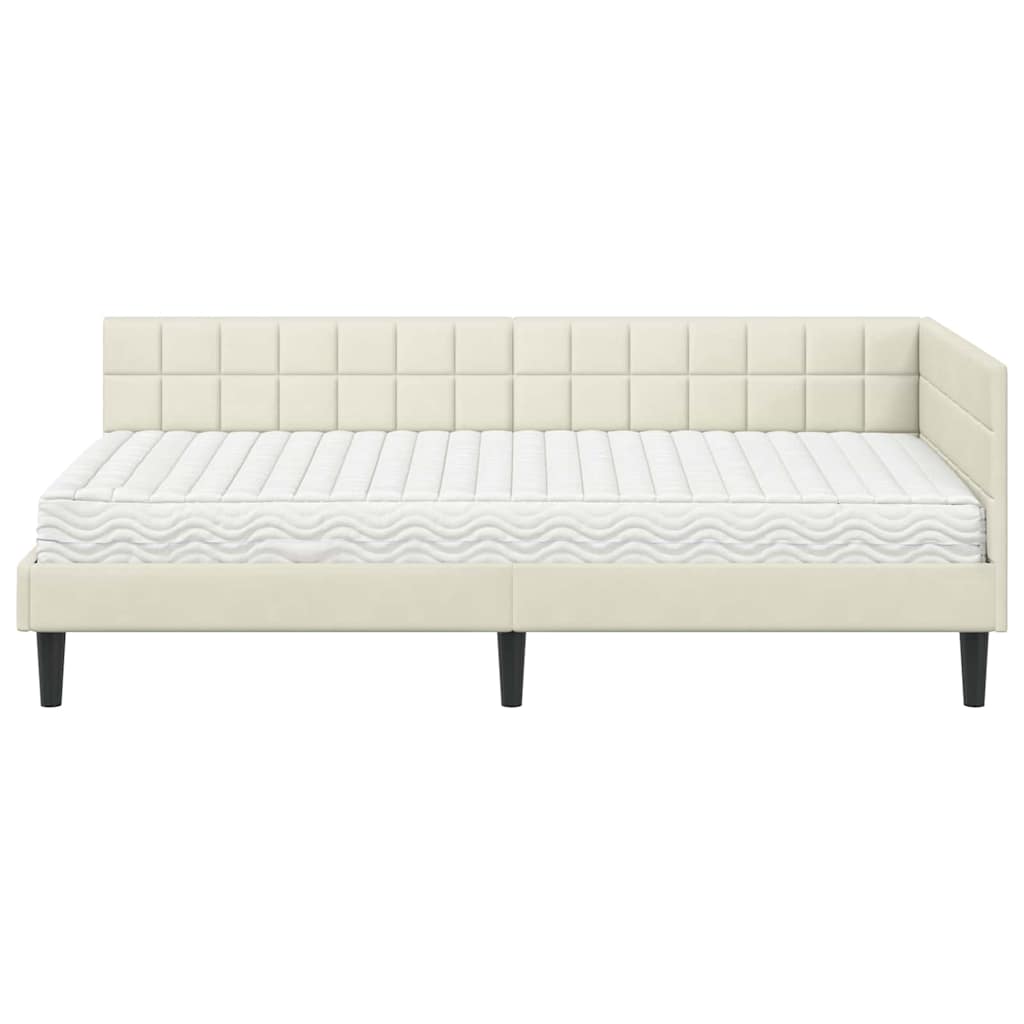 vidaXL Eckbettgestell mit Matratze mit Kopfteil Creme 90 x 190 cm Samt