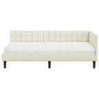 vidaXL Eckbettgestell mit Matratze mit Kopfteil Creme 90 x 190 cm Samt