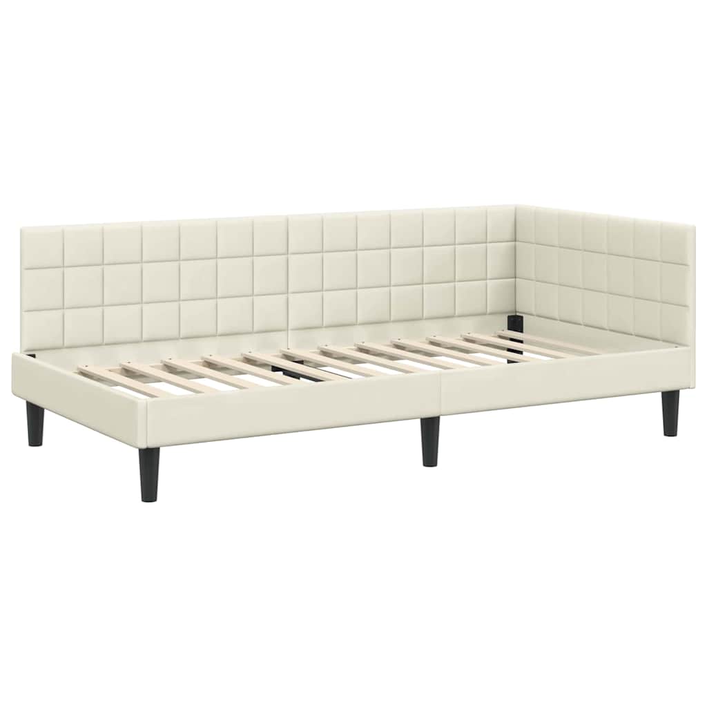vidaXL Eckbettgestell mit Matratze mit Kopfteil Creme 90 x 190 cm Samt
