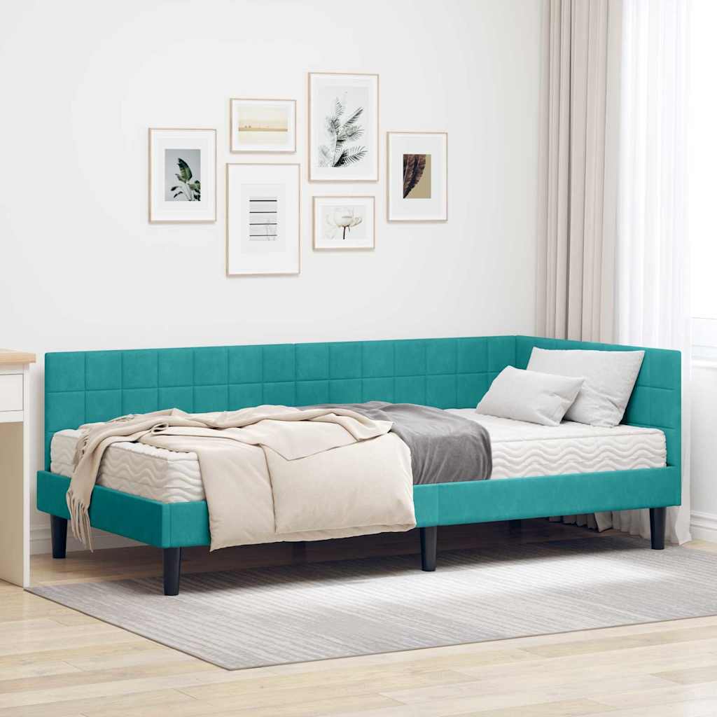 vidaXL Eckbettgestell mit Matratze Türkis 90 x 190 cm Samt