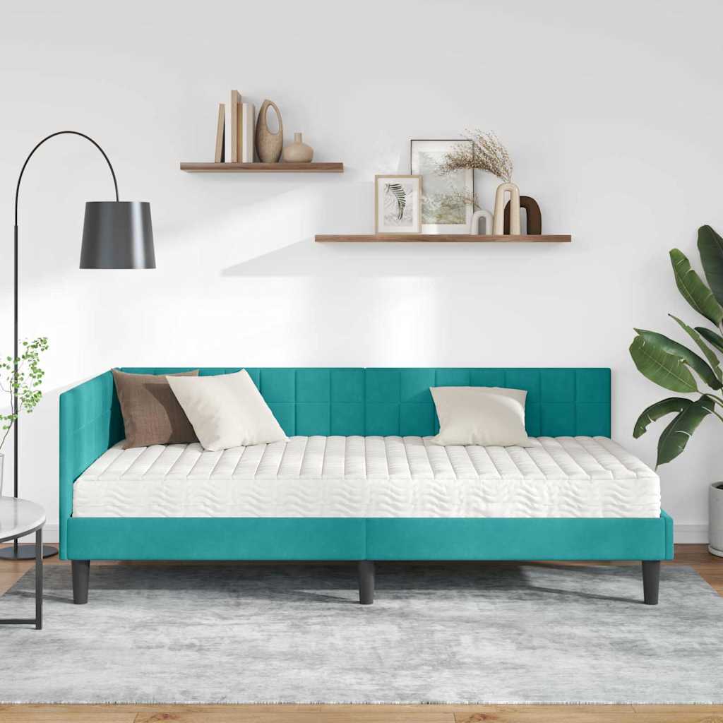 vidaXL Eckbettgestell mit Matratze Türkis 90 x 190 cm Samt