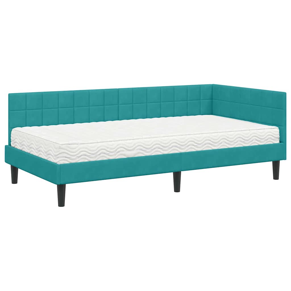 vidaXL Eckbettgestell mit Matratze Türkis 90 x 190 cm Samt