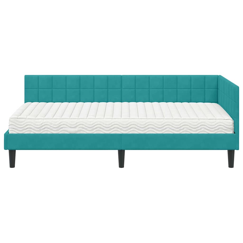 vidaXL Eckbettgestell mit Matratze Türkis 90 x 190 cm Samt