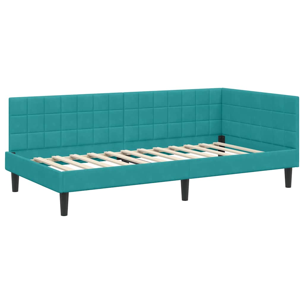 vidaXL Eckbettgestell mit Matratze Türkis 90 x 190 cm Samt