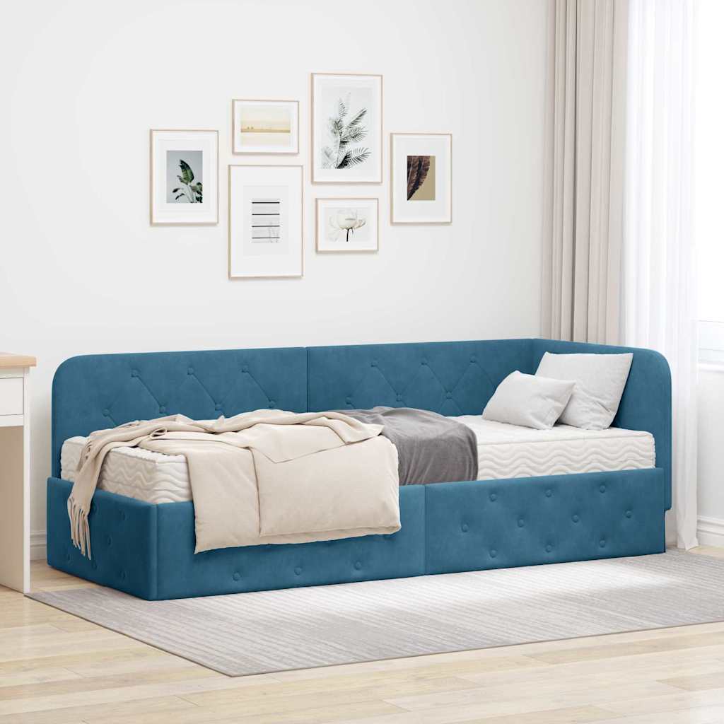 vidaXL Eckbettgestell Blau 80 x 200 cm Samt