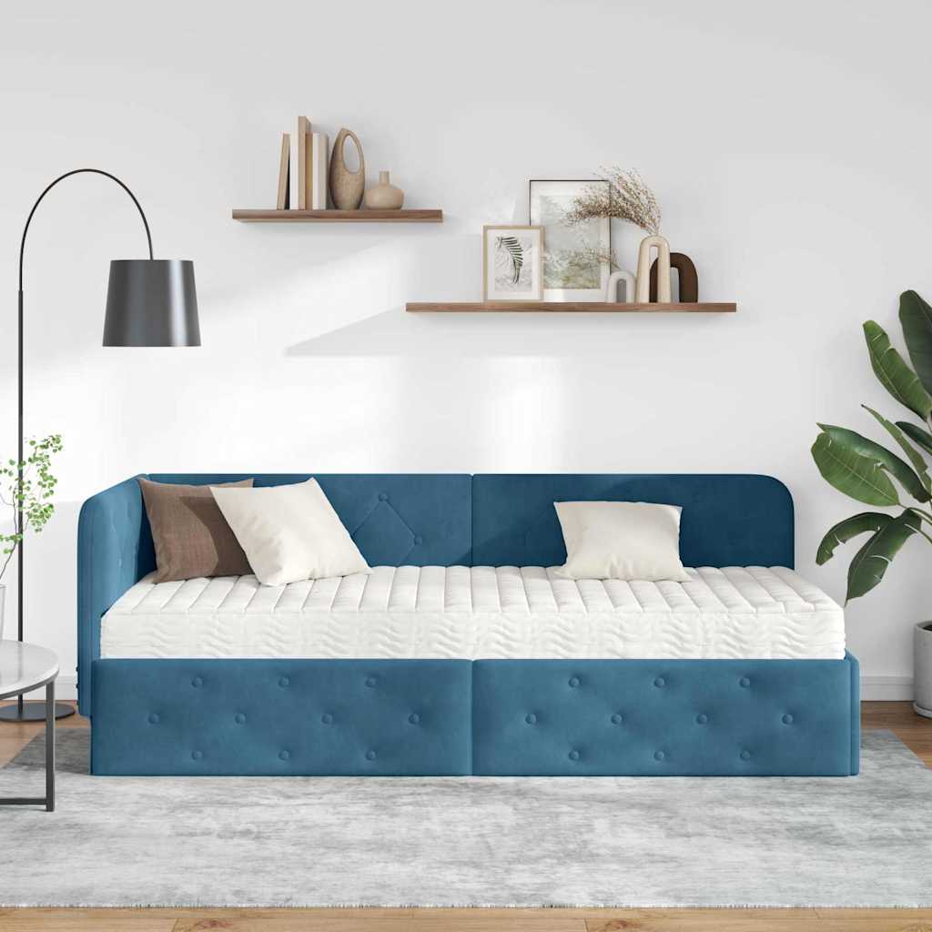 vidaXL Eckbettgestell Blau 80 x 200 cm Samt