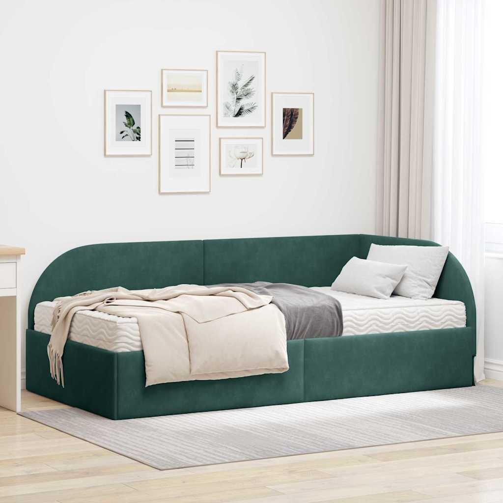 vidaXL Eckbettgestell mit Matratze 2 pcs Grün Samt