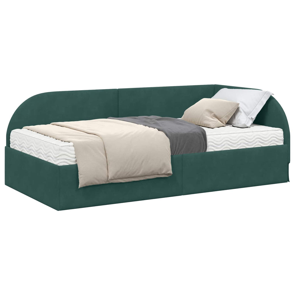 vidaXL Eckbettgestell mit Matratze 2 pcs Grün Samt