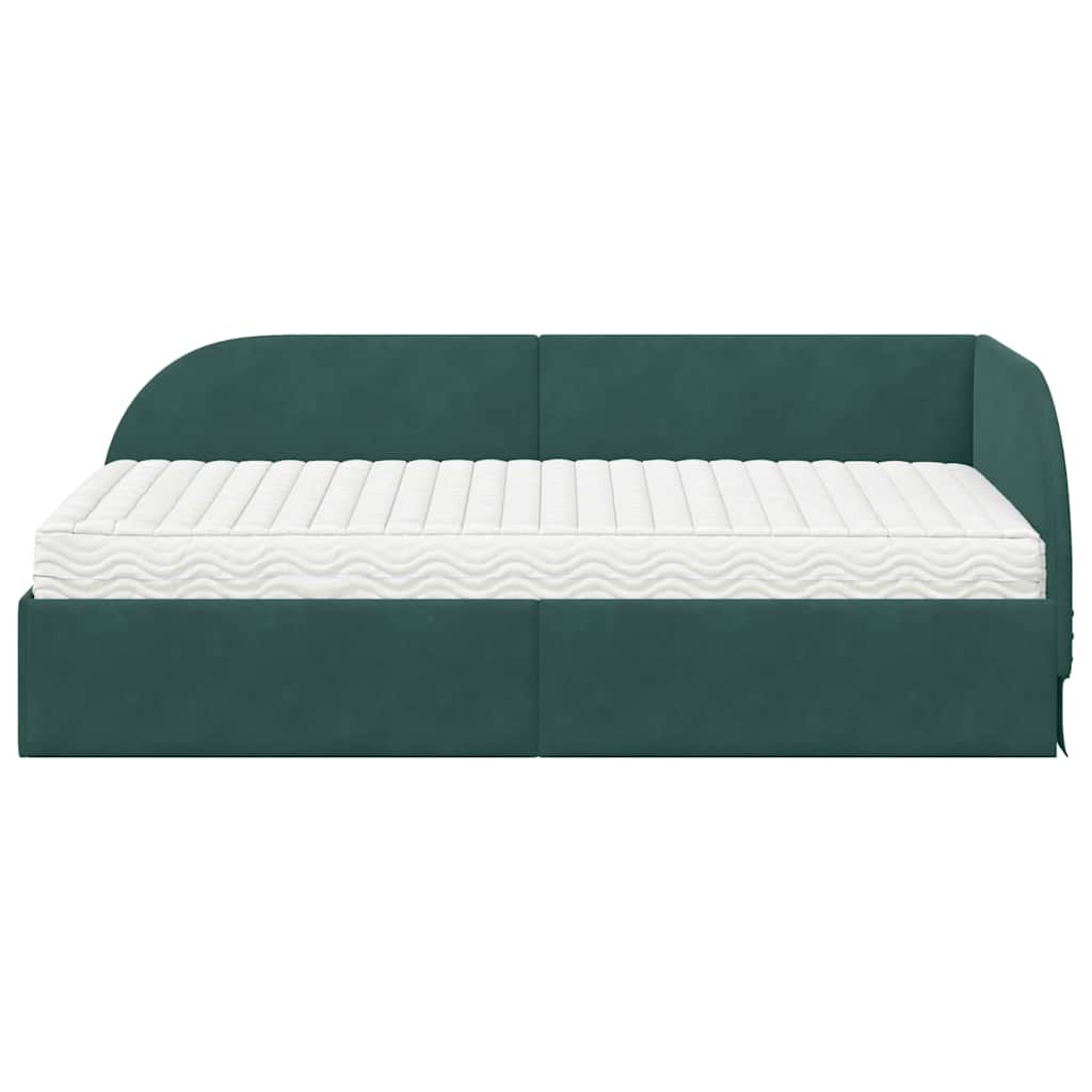vidaXL Eckbettgestell mit Matratze 2 pcs Grün Samt
