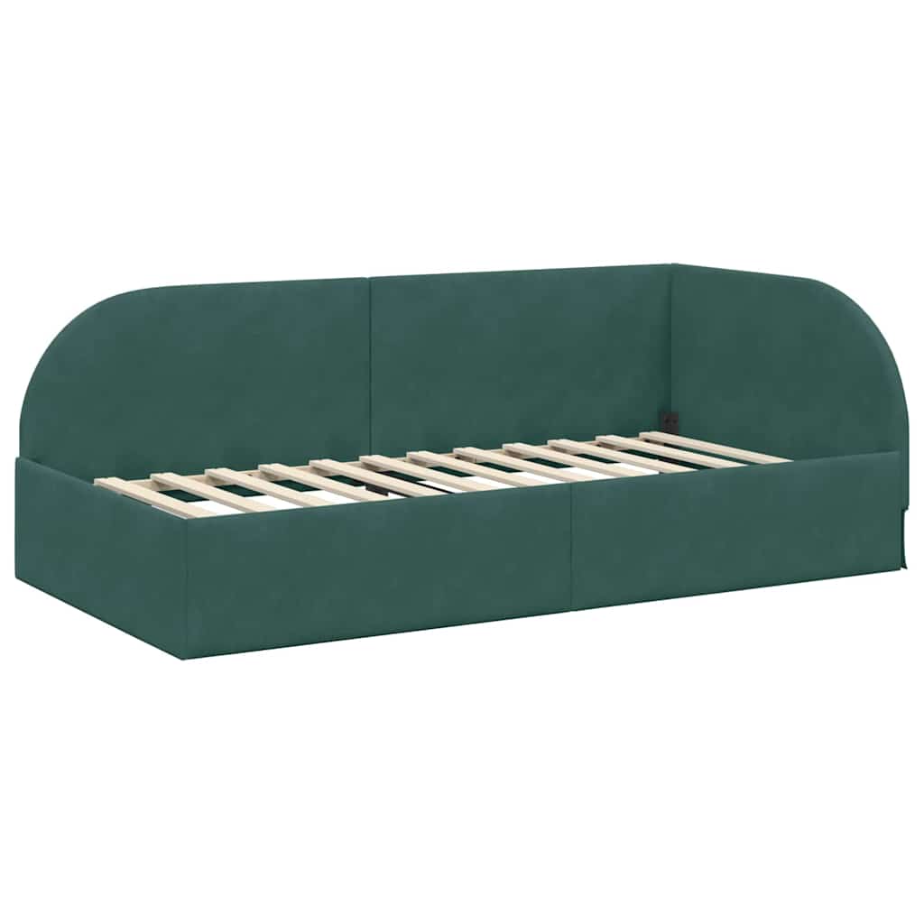 vidaXL Eckbettgestell mit Matratze 2 pcs Grün Samt