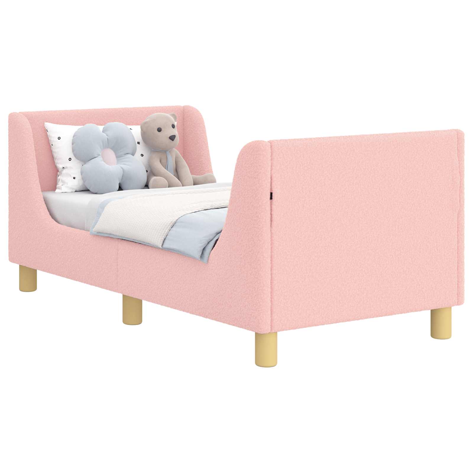 vidaXL Kinderbettgestell mit Kopfteil Rosa 70 x 140 cm Bouclé