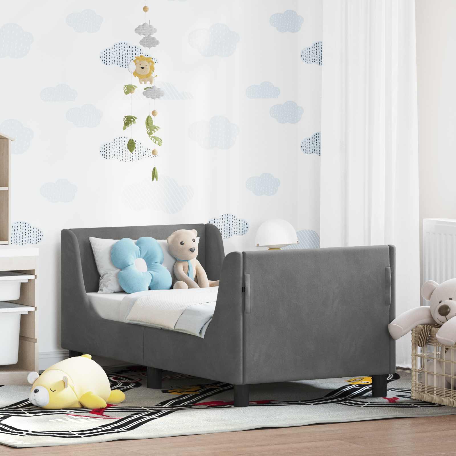 vidaXL Kinderbettgestell mit Kopfteil Dunkelgrau 70 x 140 cm Samt