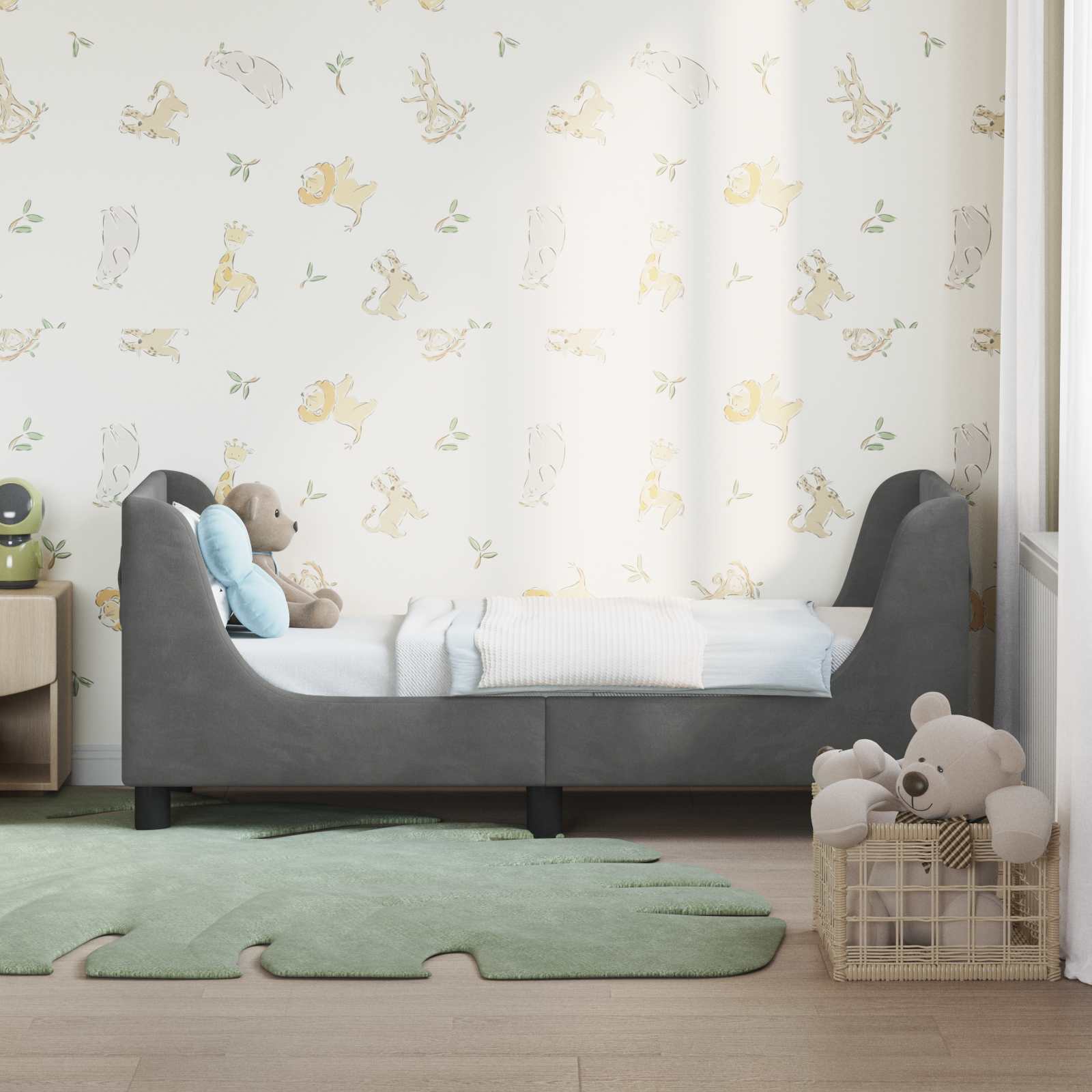 vidaXL Kinderbettgestell mit Kopfteil Dunkelgrau 70 x 140 cm Samt