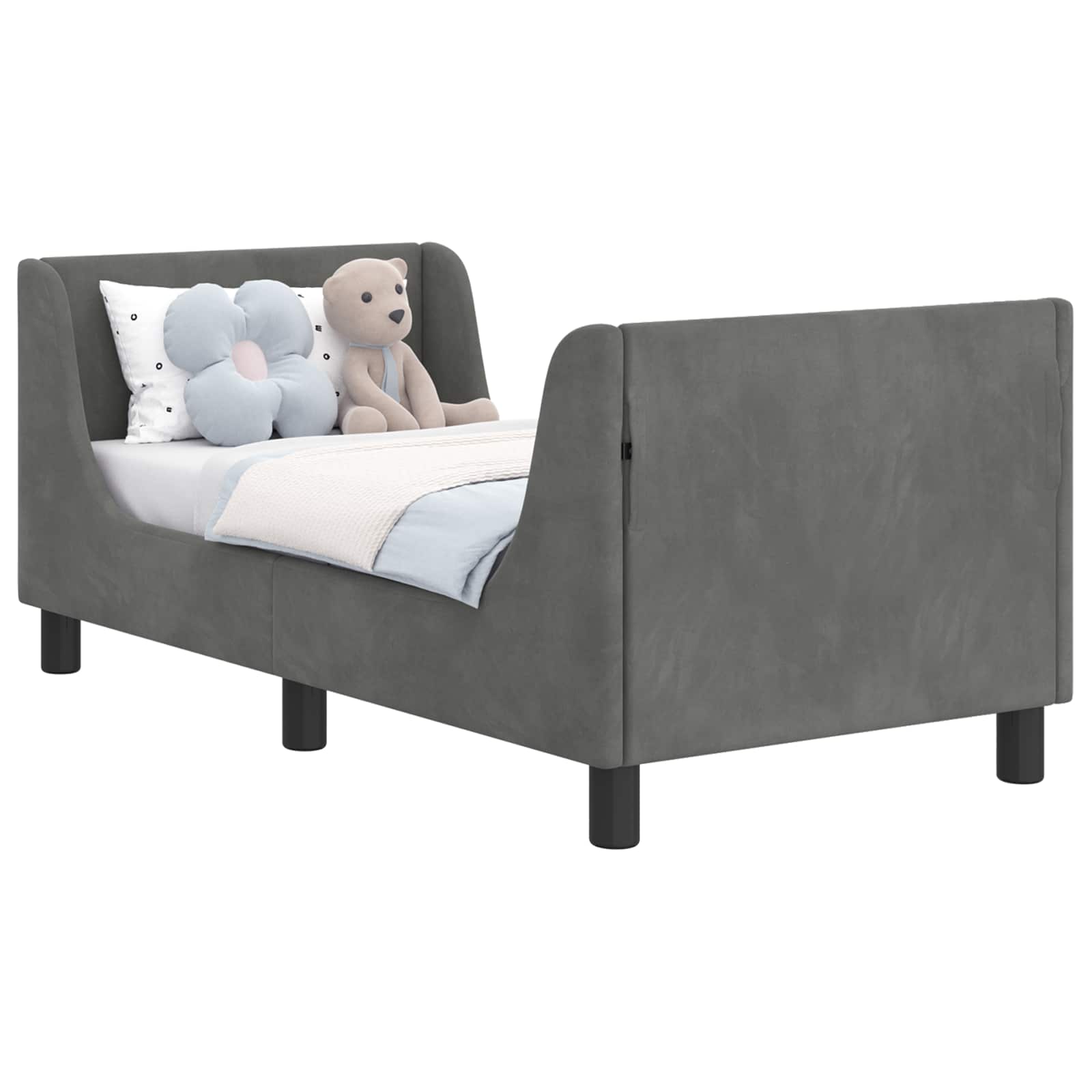 vidaXL Kinderbettgestell mit Kopfteil Dunkelgrau 70 x 140 cm Samt